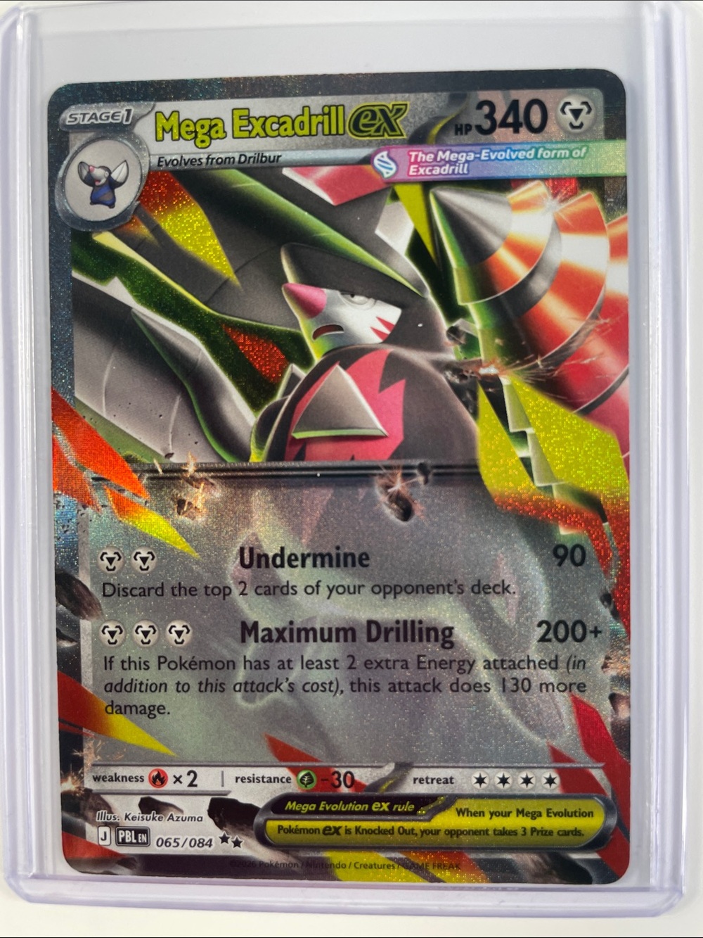 Pokemon Mega Excadrill EX Holo Card - Green, Red, Yellow, Black, Silver